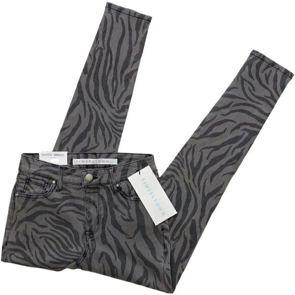 Skinny Ankle Jeans Juniors' 0 24 XS Gray Zebra Animal Print Stretchy Pockets NEW - Picture 1 of 11